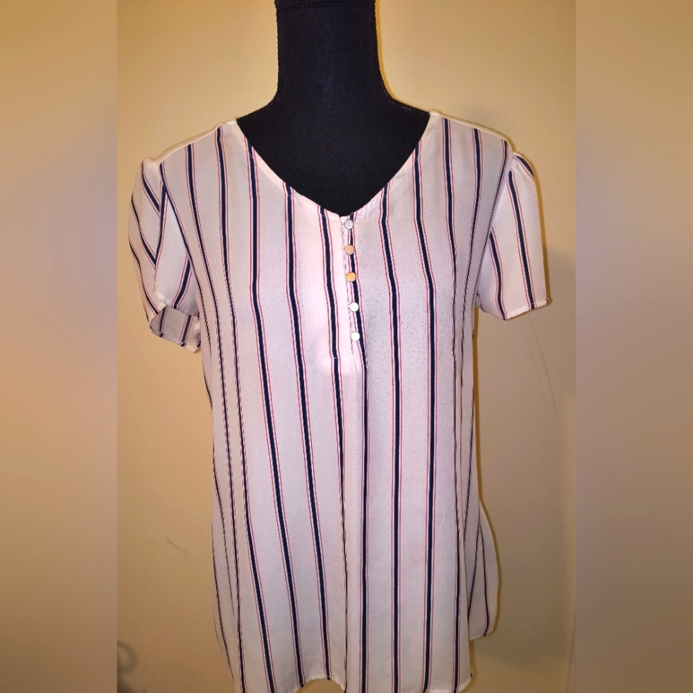 Massini Women White Short Sleeve Blouse Size Medium